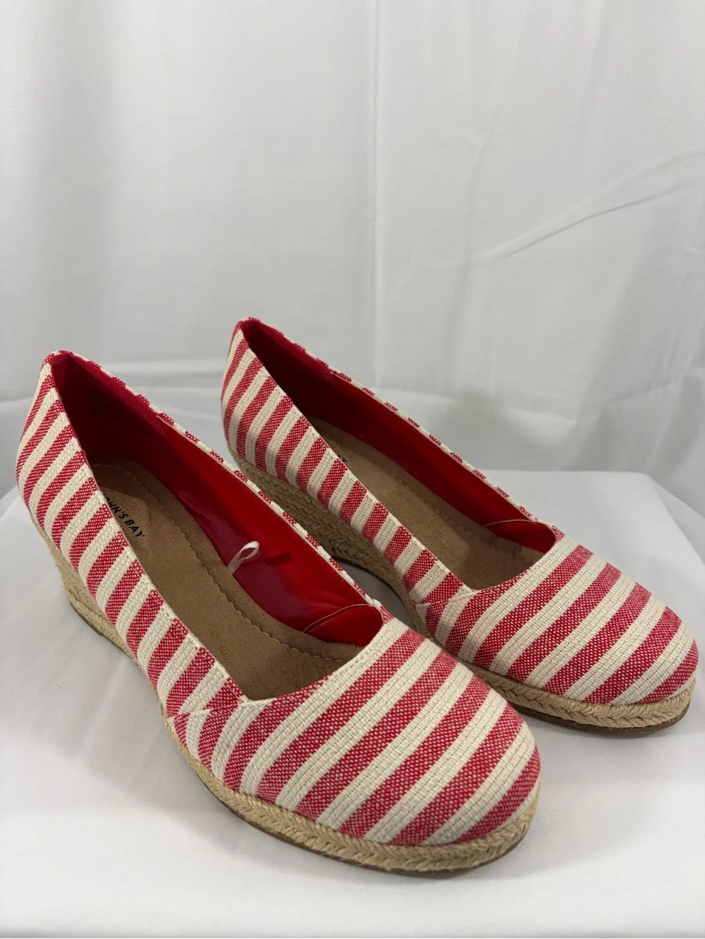 St. John's Bay Women’s Size 9 Red and Cream Striped Espadrille Wedges